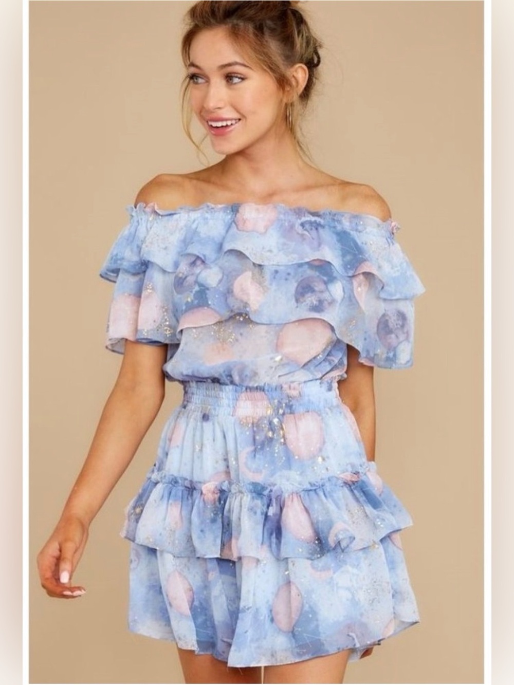 Buddylove Ruffled Off-The-Shoulder Mini Fairycore Dress Small
